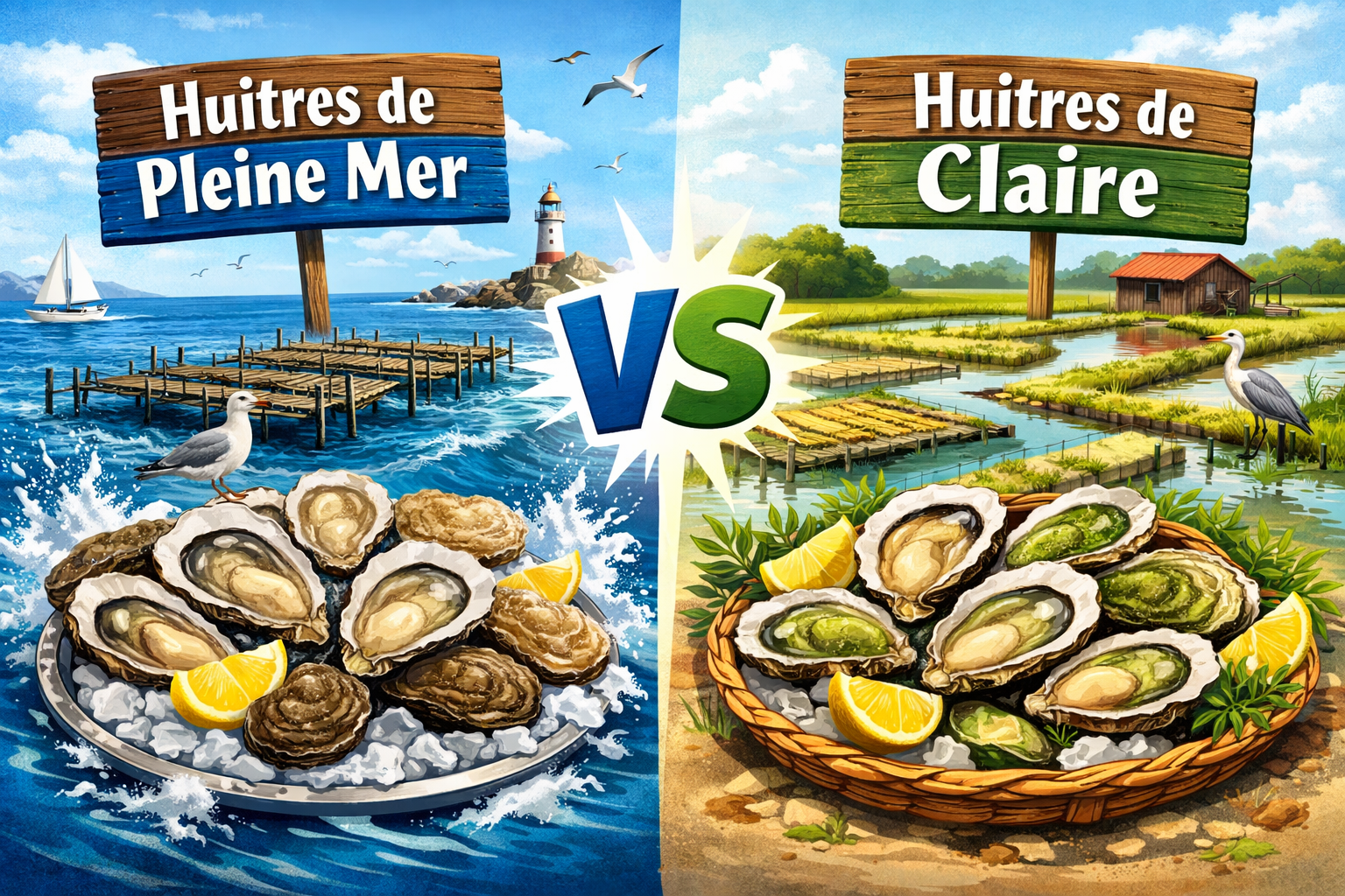 Comparaison d'huîtres en deux types